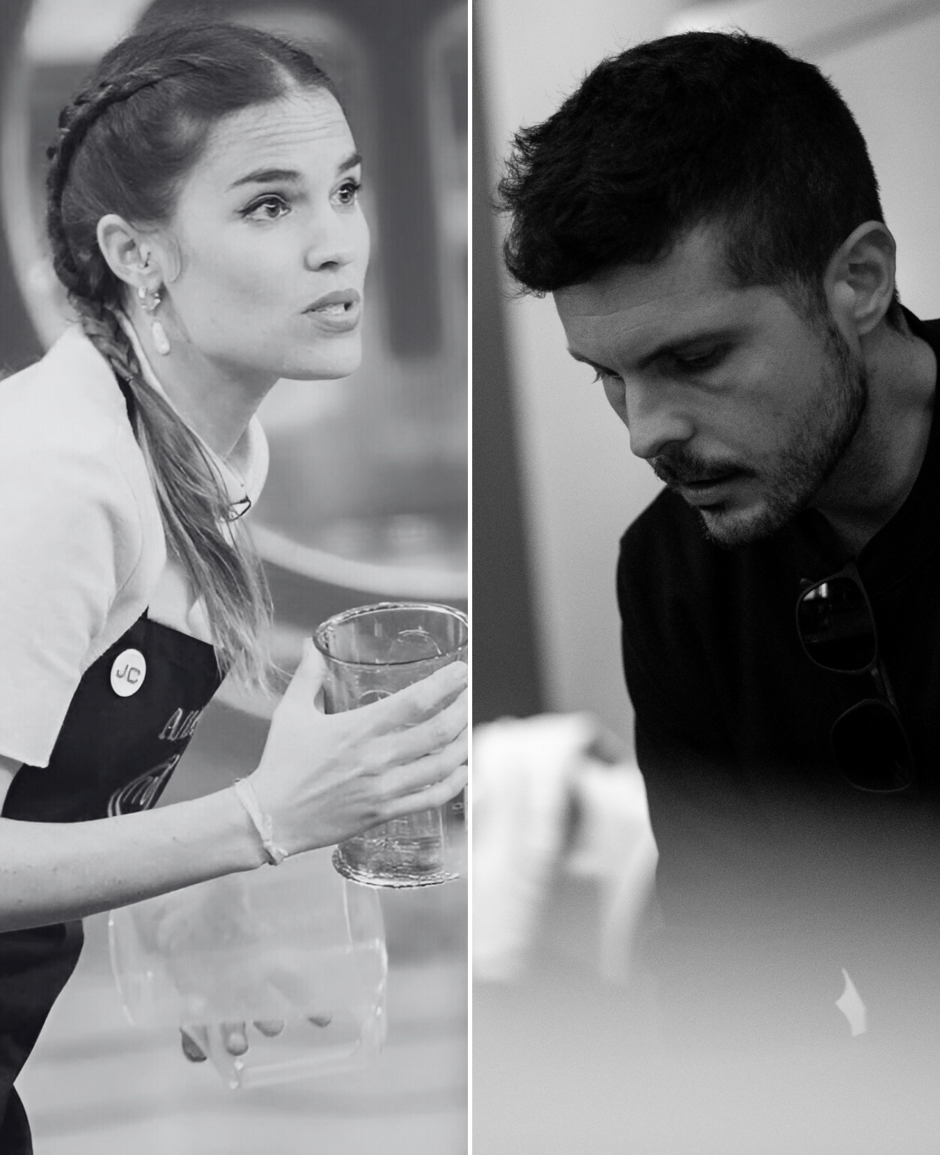 Aitana Ávila durante una entrevista, reflejando su energía y pasión por la gastronomía, sosteniendo un libro de recetas en un entorno culinario moderno y profesional.